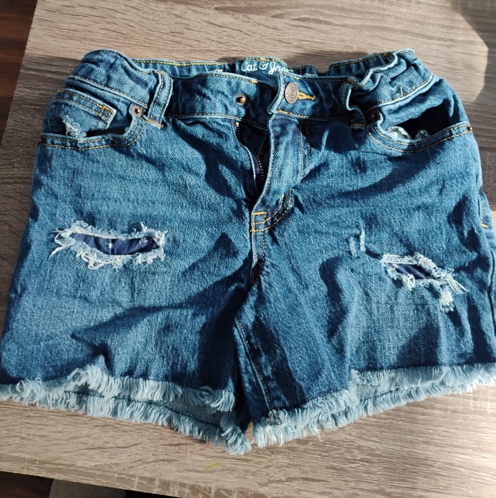 Blue Denim Distressed girls shorts size 10/12 adjustable waist